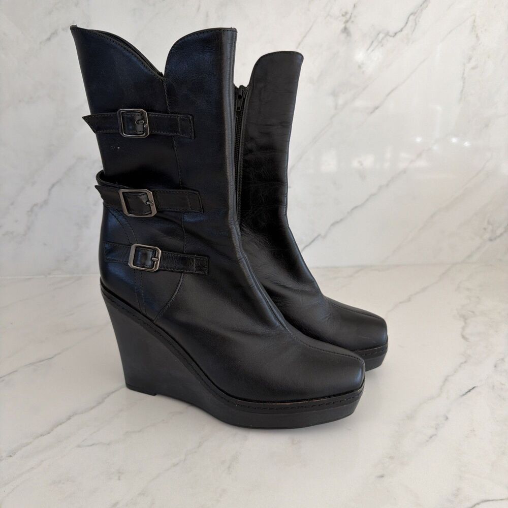 Castaner Leather Boots Buckles Wedge 40 Moto Edgy Urban Whimsigoth Witchy